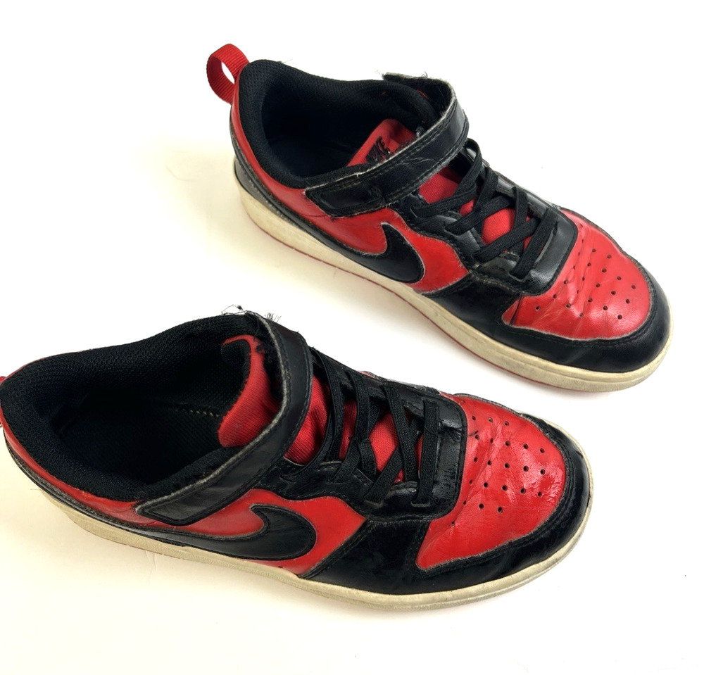 NIKE Court Borough Low Black Red Size 2.5Y Child Sneakers Shoes DV5457-600